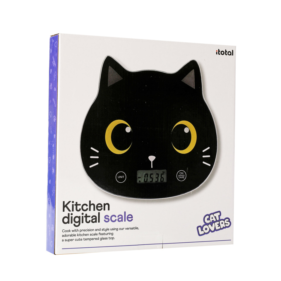 Küchenwaage, Katzenform, digitales Display, schwarz, Cat Lovers