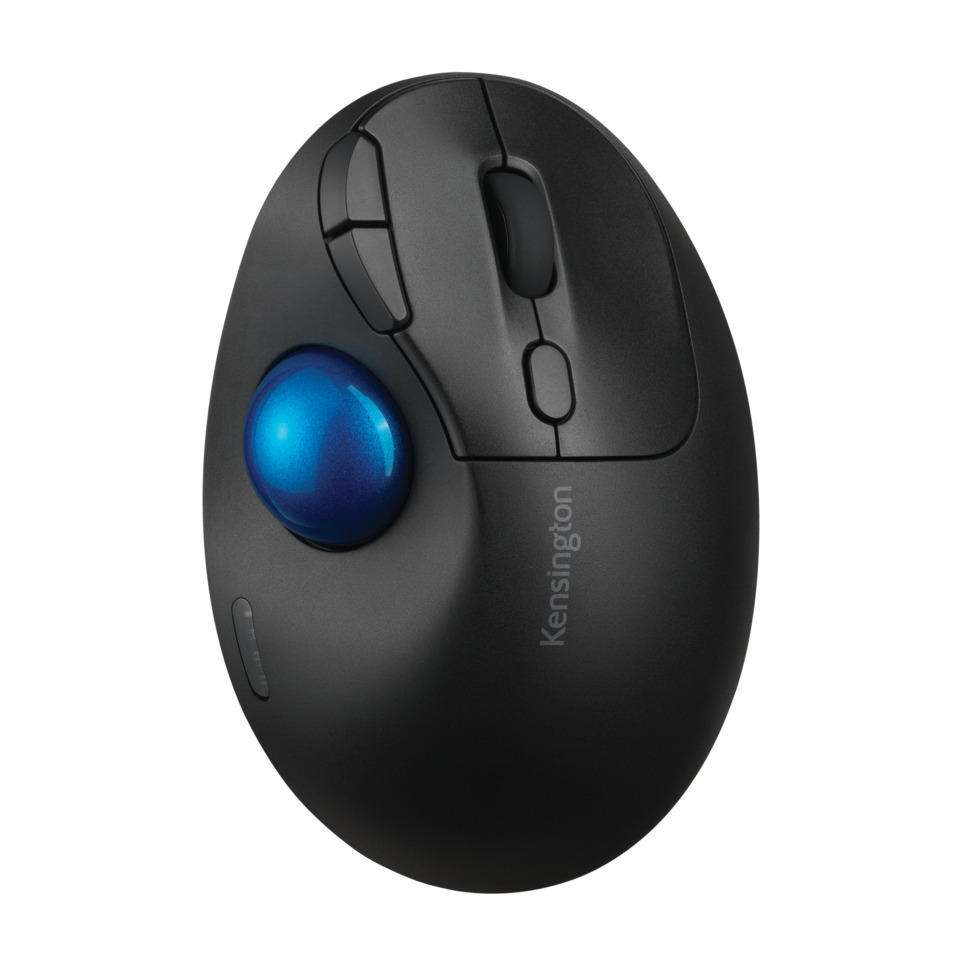 ergonomische Maus, kabellose Maus, blauer Trackball, Scrollrad, geriffelte Tasten