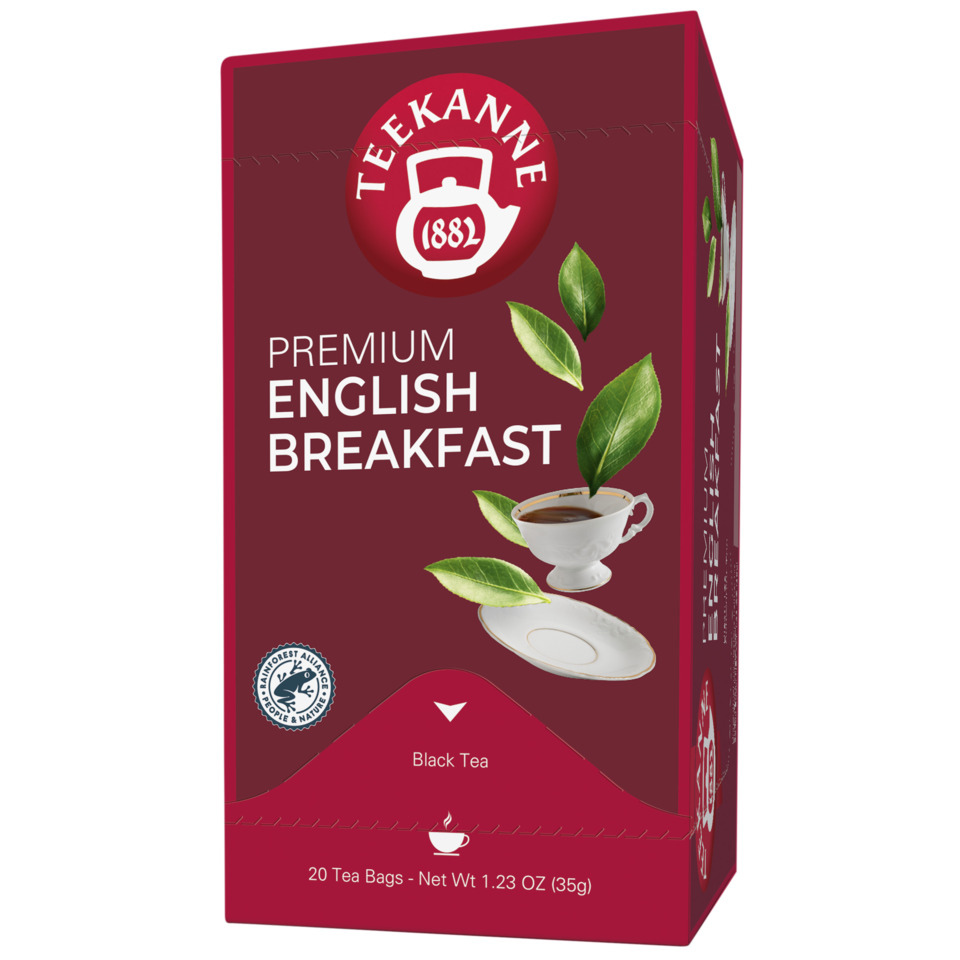 Schwarztee, Teebeutel, English Breakfast, Verpackung, Blätterillustration