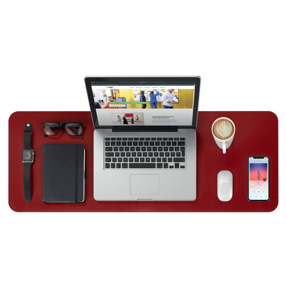 laptop, desk mat, workspace, coffee cup, smartphone