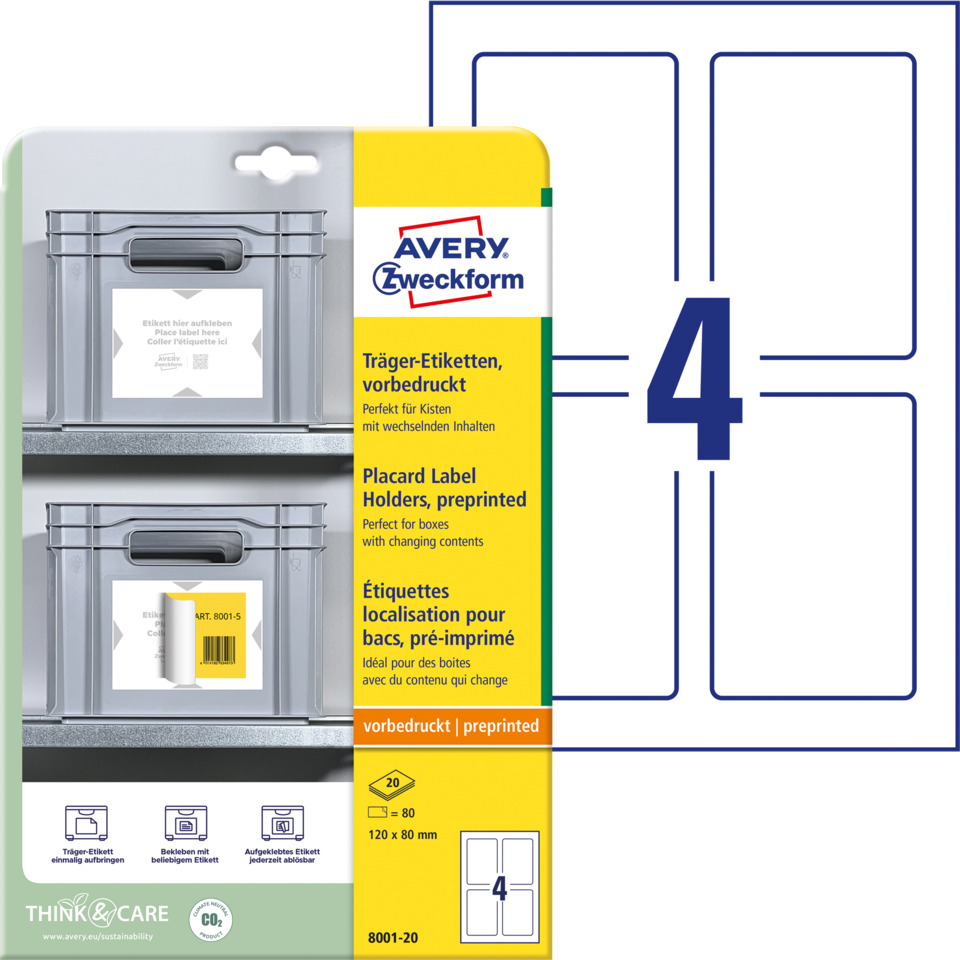 Avery Zweckform, Etikettenbox, Trägeretiketten, Kartonetiketten, Kistenetiketten, Avery labels, label holders, box labels, preprinted labels, packaging labels