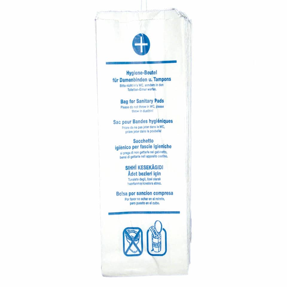 sanitäre tasche, hygiene tasche, pads tasche, tampon tasche, mehrsprachiges schild