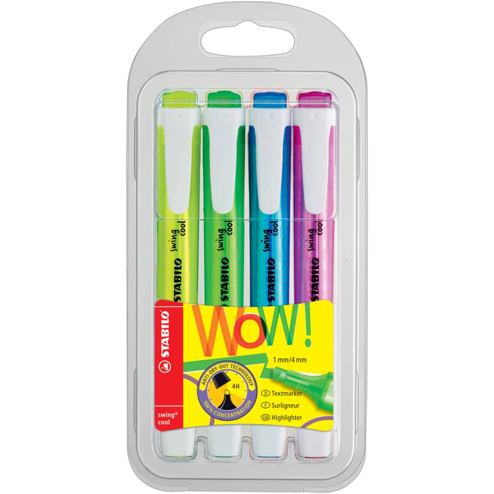 highlighter, marker, neon, set, 4-color