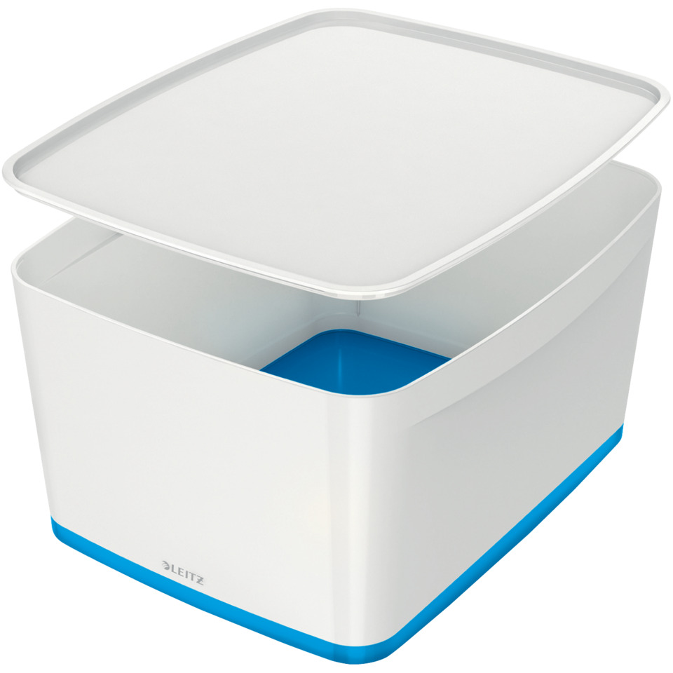 box, storage, plastic, white, blue lid