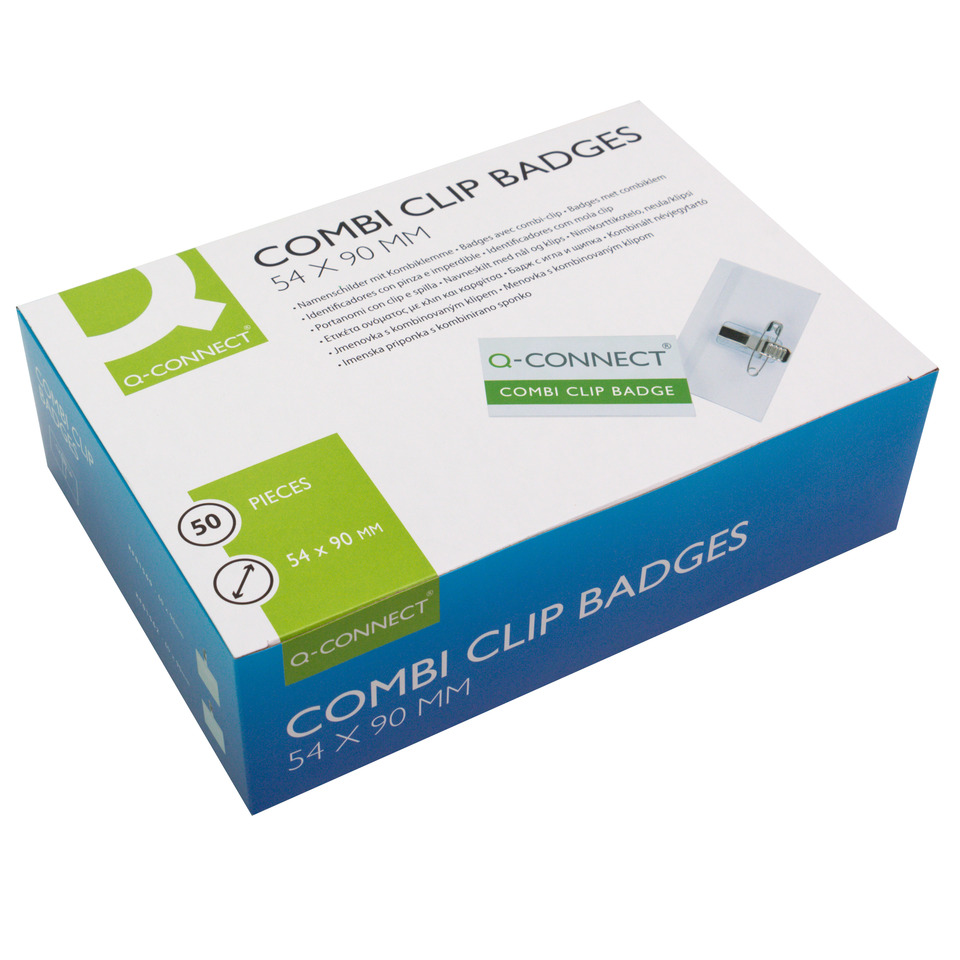 Combi Clip Badges, 50 Stück, 54 x 90 mm, Kartenbox, Q-Connect