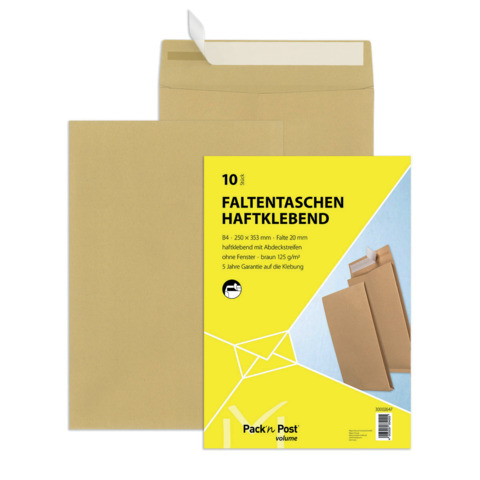 Versandtasche mit Falte 20mm, B4, 130g/m², Haftklebend, 10 Stück, braun MAILMEDIA 30002647