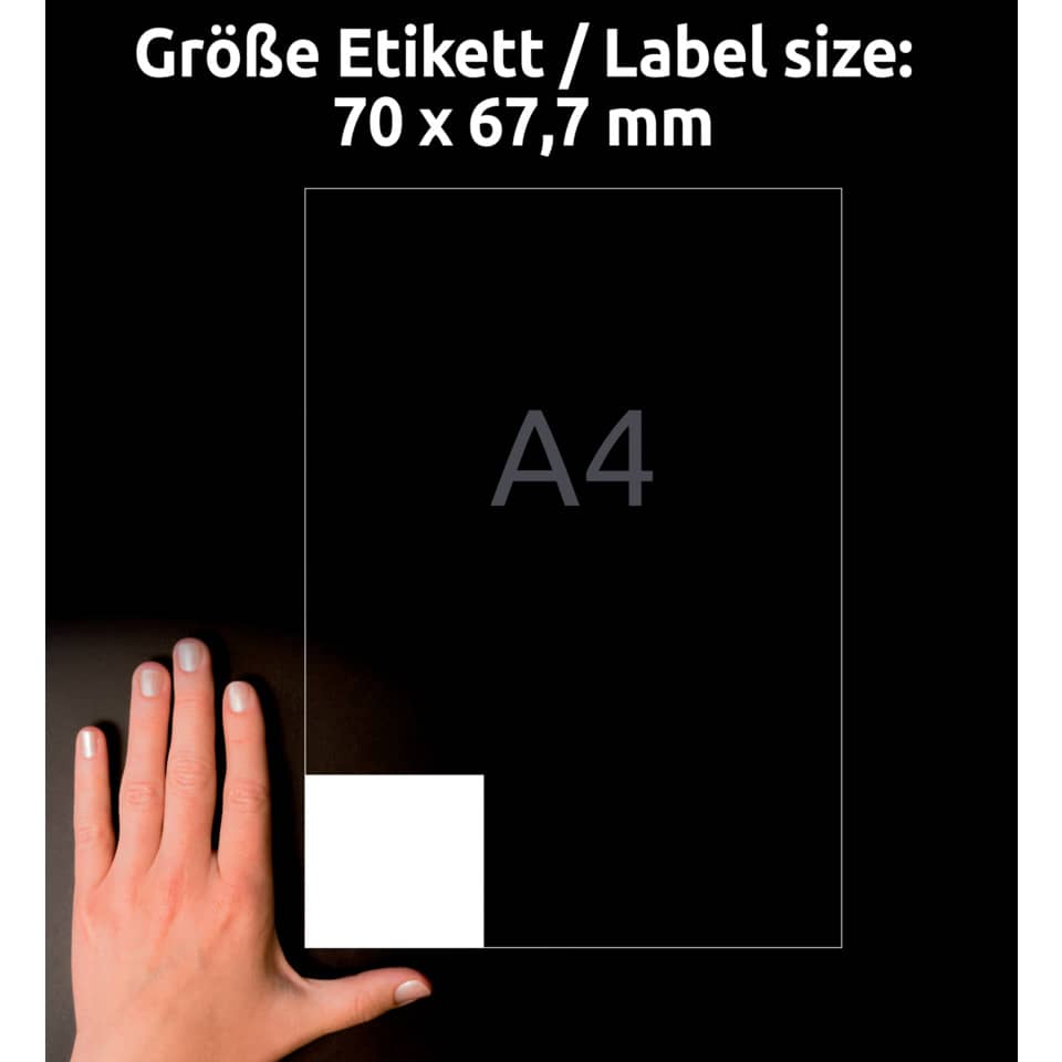 A4-Aufsicht, Handfläche, Schwarz, White Square, Etikettengröße
