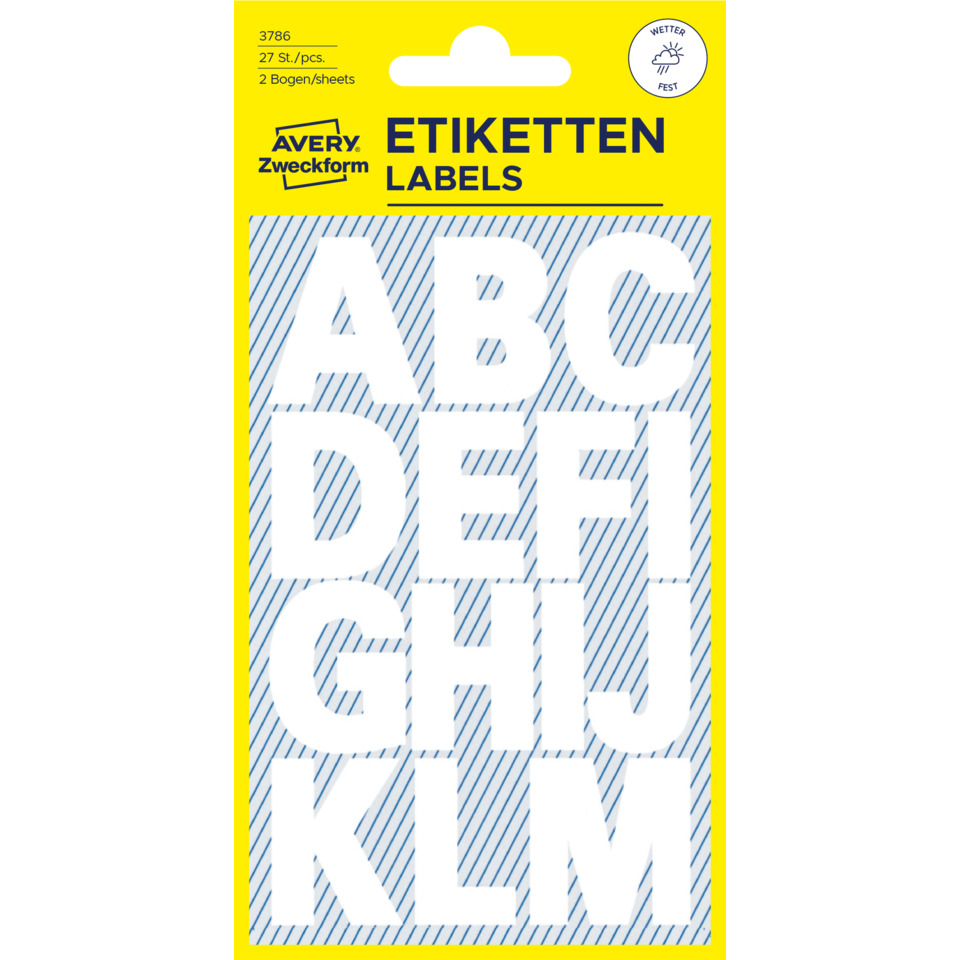 Buchstabenetiketten A-Z, 54 Stück, weiß AVERY ZWECKFORM 3786