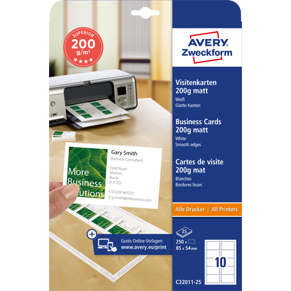 Visitenkarten, Karten, Drucker, Geschäftskarten, 200g matt