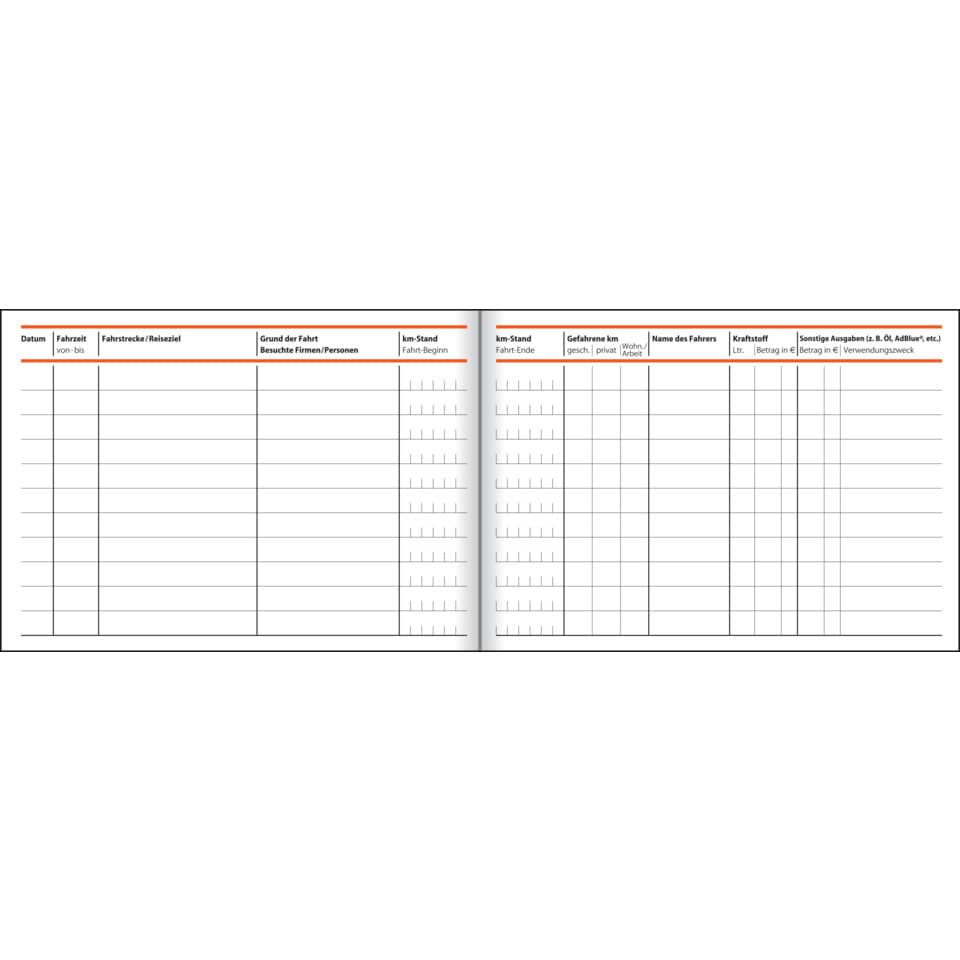 Kassenformular, Dokumentenvorlage, Transportblatt, Fahrtenbuch, Formularlayout
