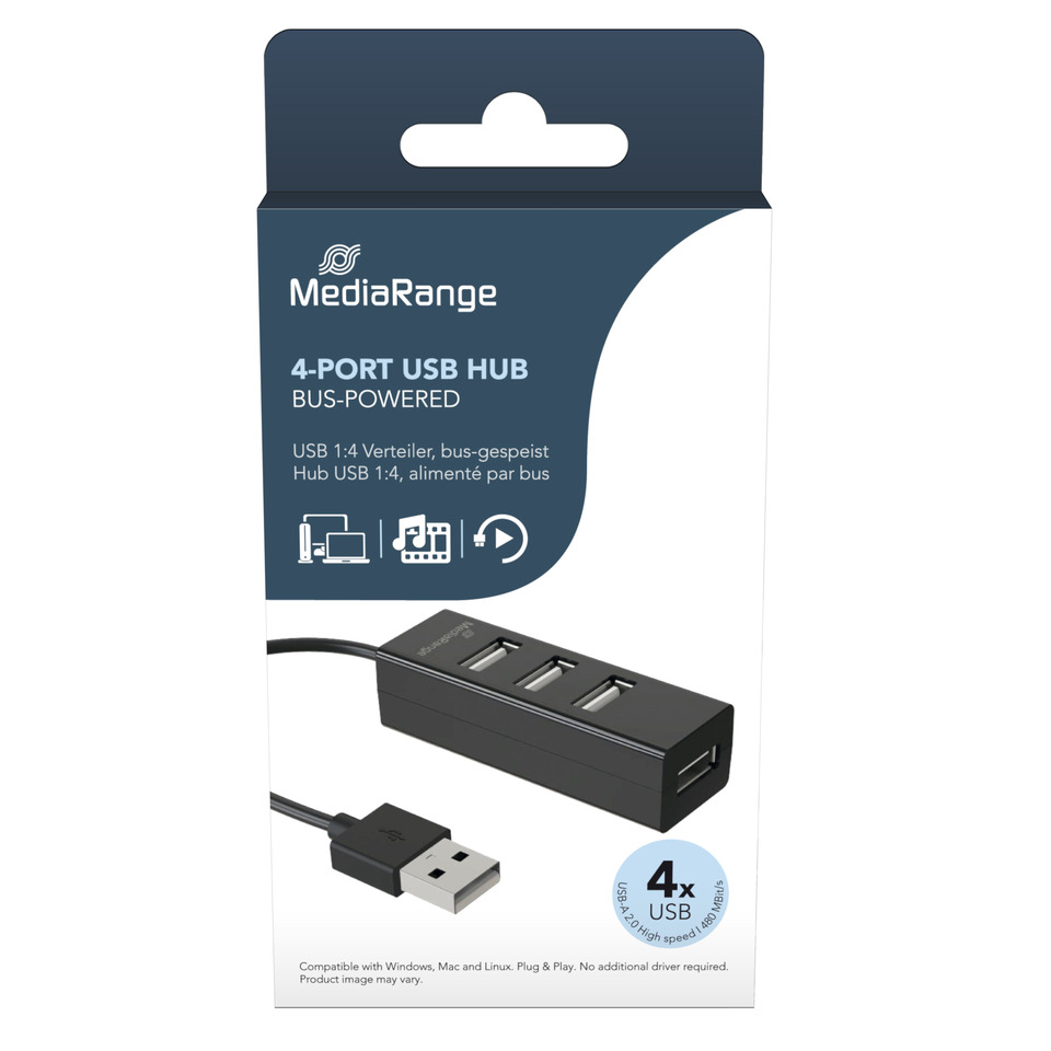 USB-Hub, 4-Port, busbetrieben, USB 1:4, USB-Kabel