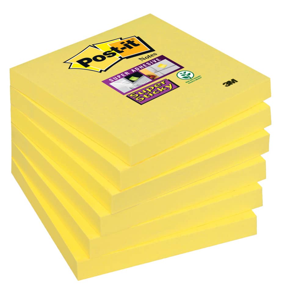 Haftnotizblock Super Sticky Notes, 76 x 76 mm, ultragelb, 6 x 90 Blatt POST-IT 654-S6