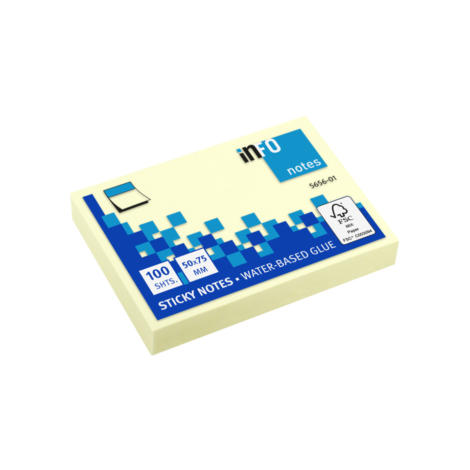 Sticky notes, Wasserbasierter Kleber, Notizzettel, 100 Blätter, 50x75 mm