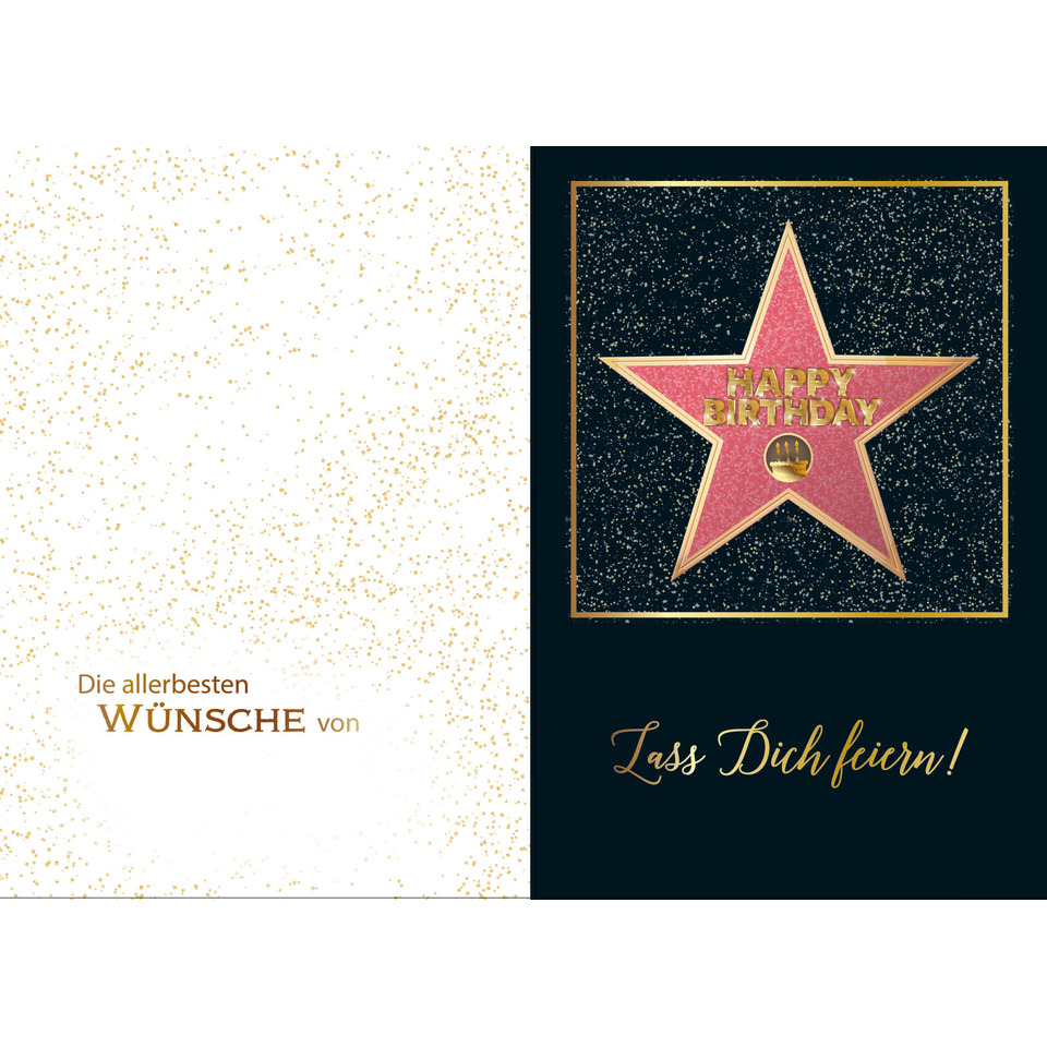 Geburtstagskarte, Star-Design, Glitzer, Goldakzente, Lass Dich feiern