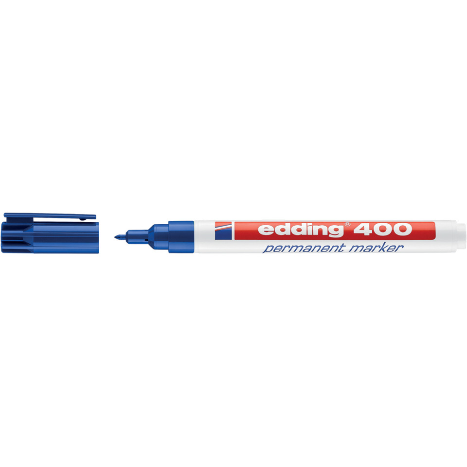 Permanentmarker, Blauer Marker, Edding 400, Feinspitze, weißer Körper