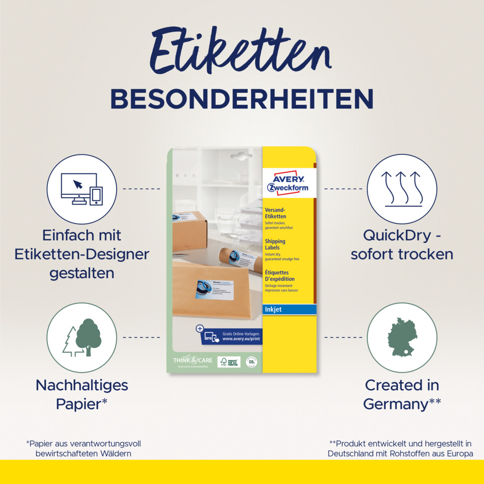 Etiketten, Druckpapier, Schnelltrocknung, Gedruckt in Deutschland, Nachhaltiges Papier