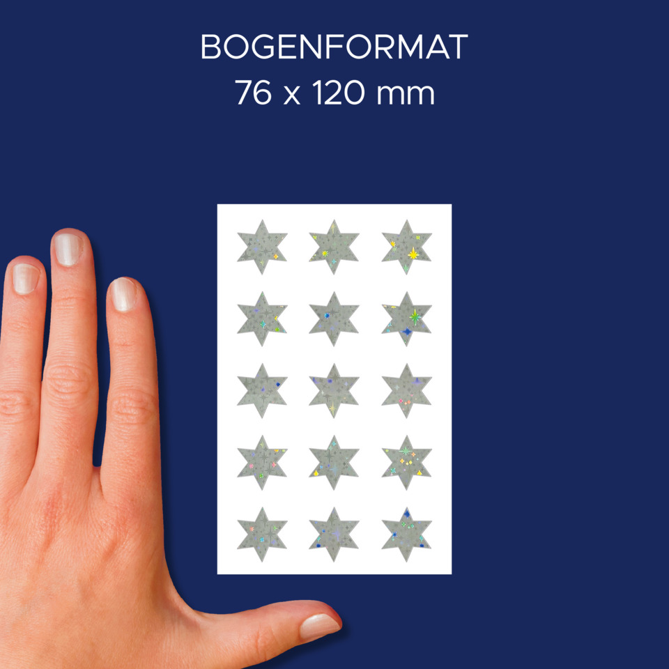 Sticker, Sternform, Glitzer, Blatt, Silbergrau