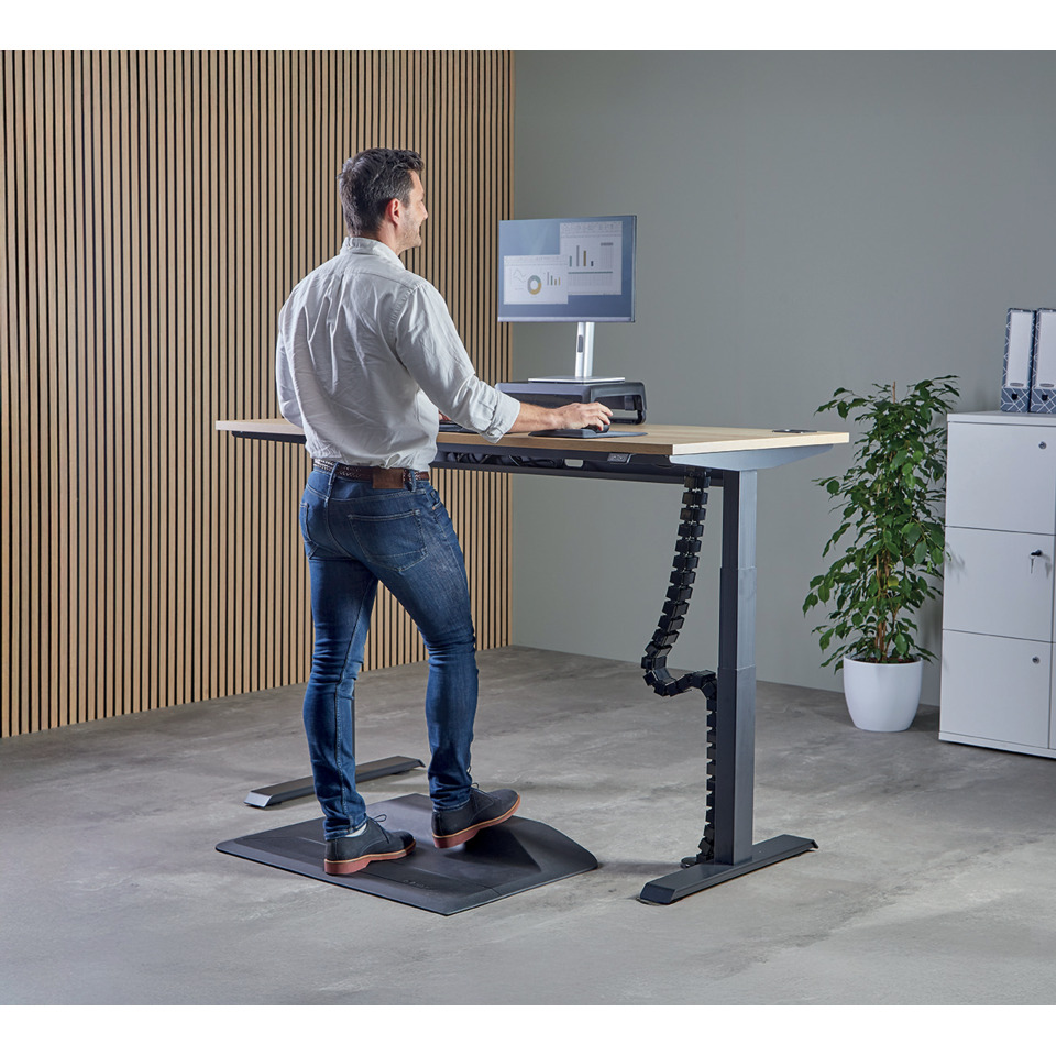 stehpult, hocker, computerarbeitsplatz, monitor, kabelloser kabelkanal