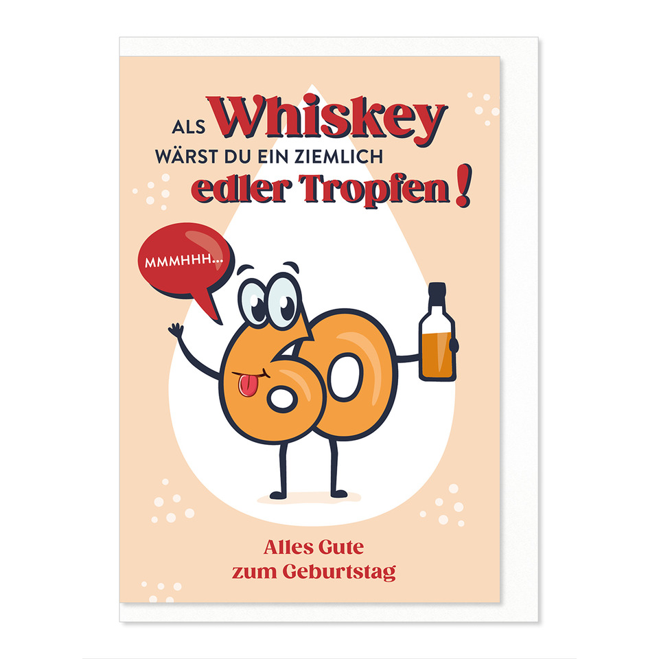 Geburtstag, Cartoon, Whiskey, Glas/Flasche, 60 Jahre