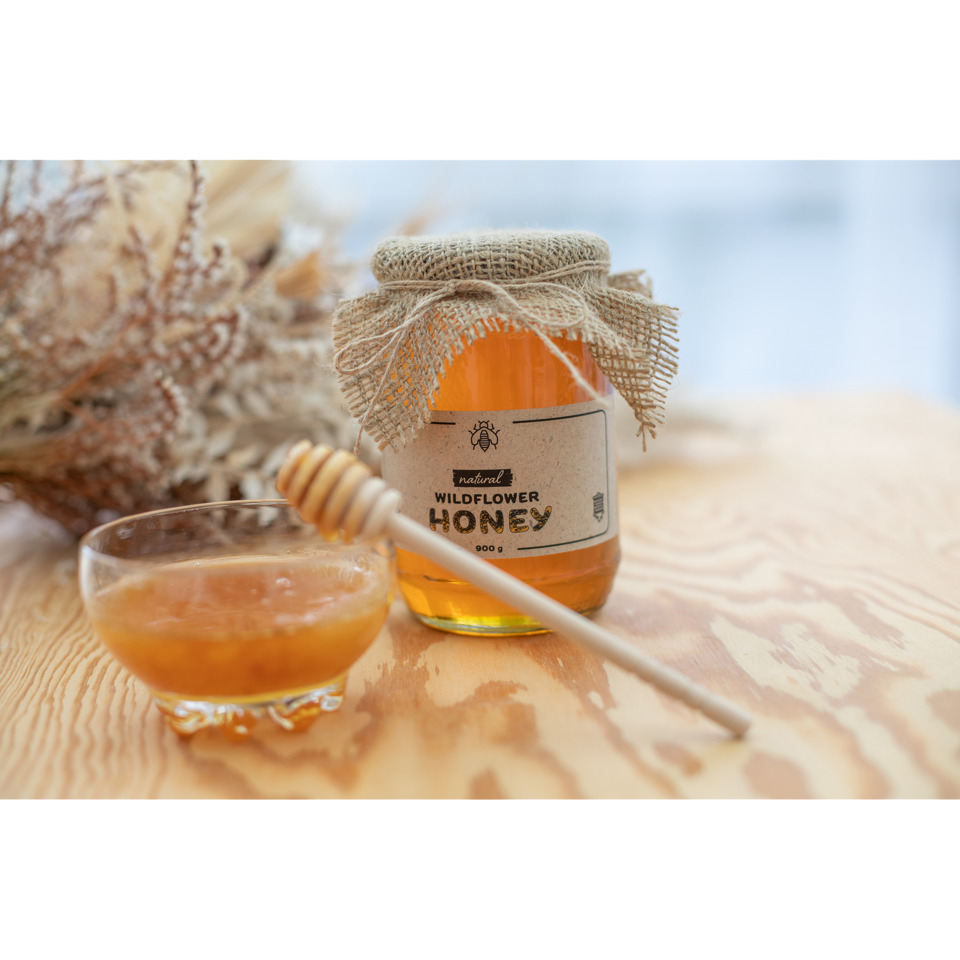Honig, Glas Honig, Wildflower, Honigglas, Imkerei-Produkt, Honig, Flasche, Glas, Holzoberfläche, Korbware