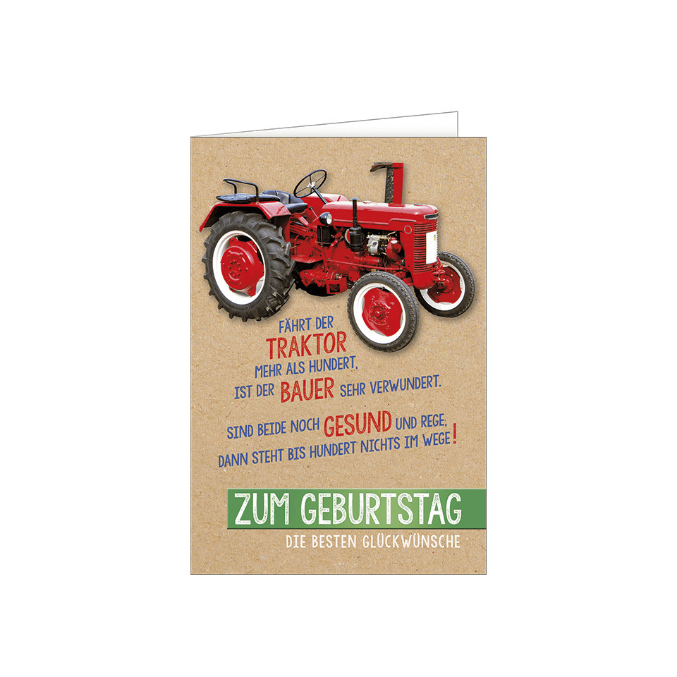 Traktor, Rot, Vintage, Kartenmotiv, Holzoptik