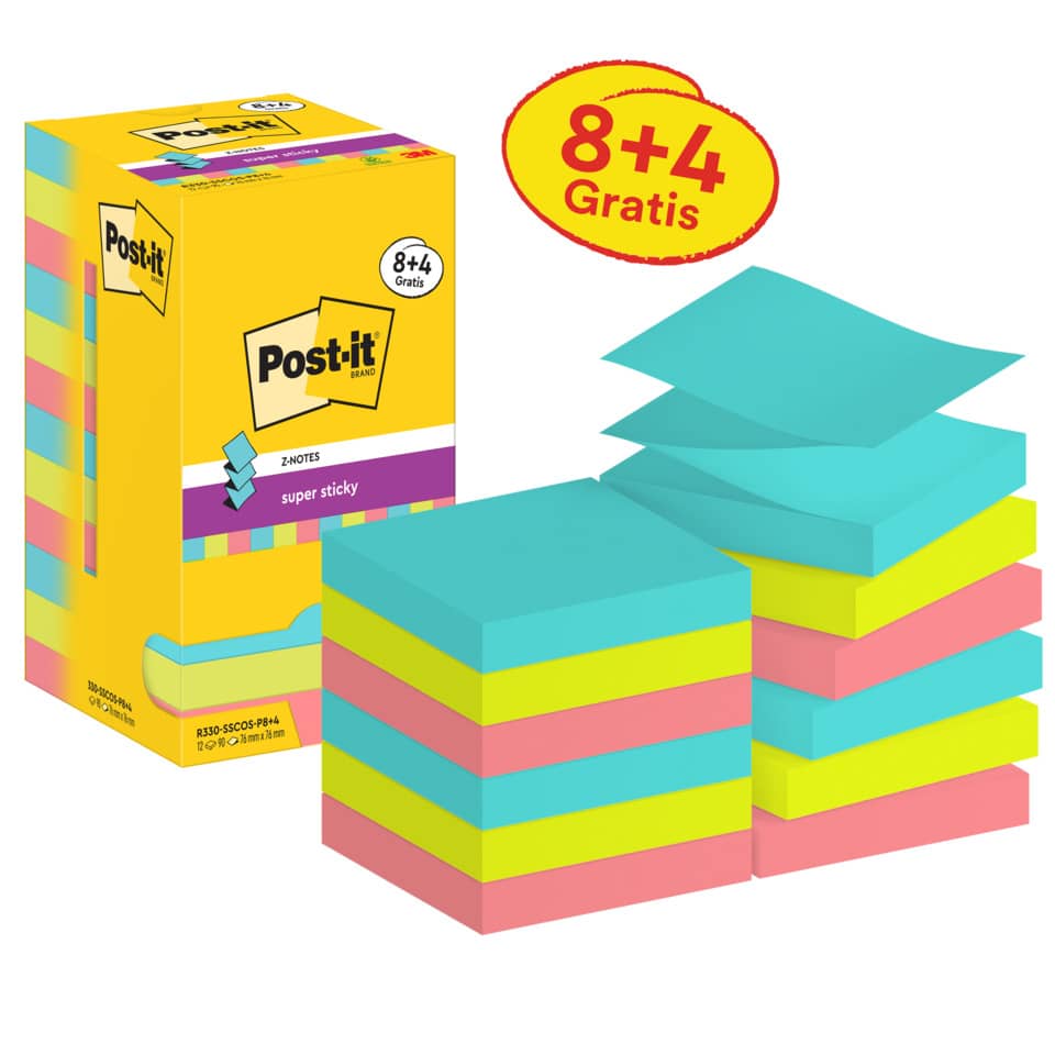 Haftnotizblock Super Sticky Z-Notes Promotion Cosmic Collection, 76 x 76 mm, 12 x 90 Blatt, sortiert POST-IT R330-SSCOS-P8+4