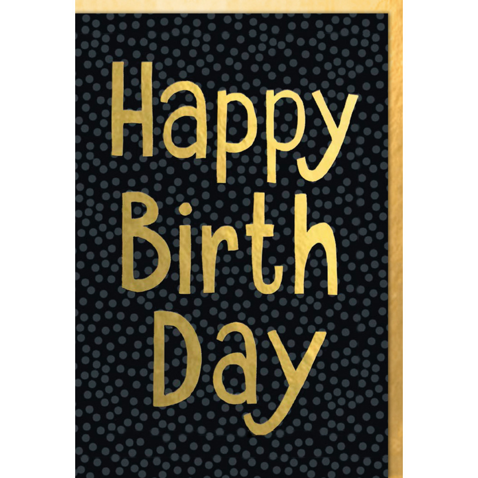 Geburtstag, Kartenmotiv, Goldene Schrift, Dunkler Hintergrund, Punkte Muster