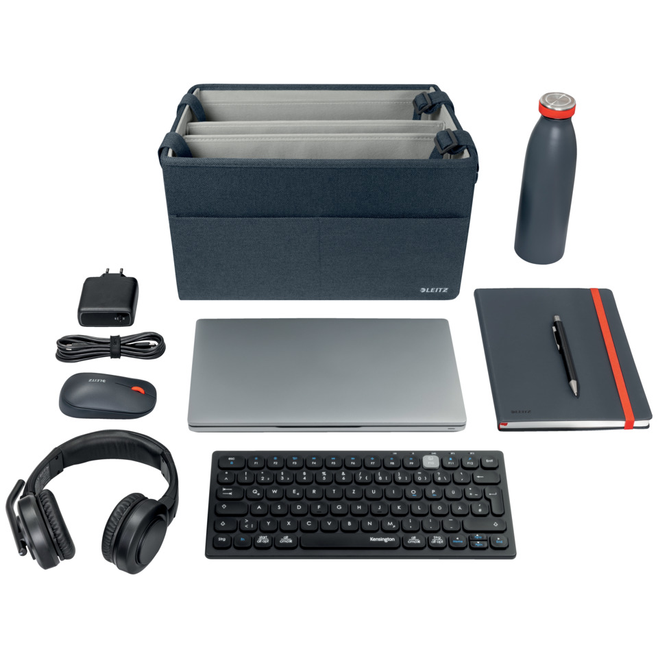 Laptoptasche kompakt, aus Stoff, faltbar, 3 Fächer, samtgrau LEITZ 6576-00-89