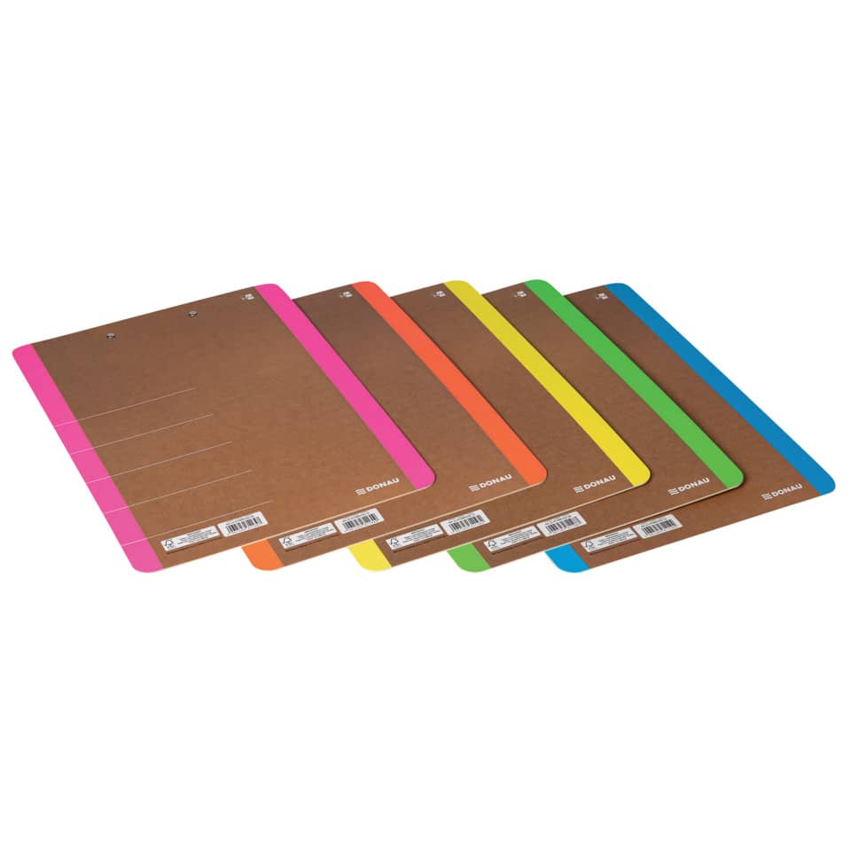 Clipboards, braunes Board, farbige Kanten, Fünferpack, A4-Größe