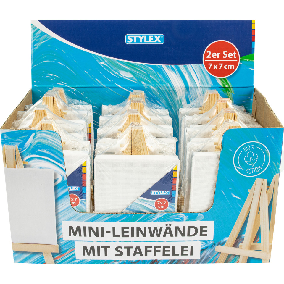 Mini-Leinwand mit Staffelei, 7 x 7 cm, 2 Stück, weiß STYLEX 28672