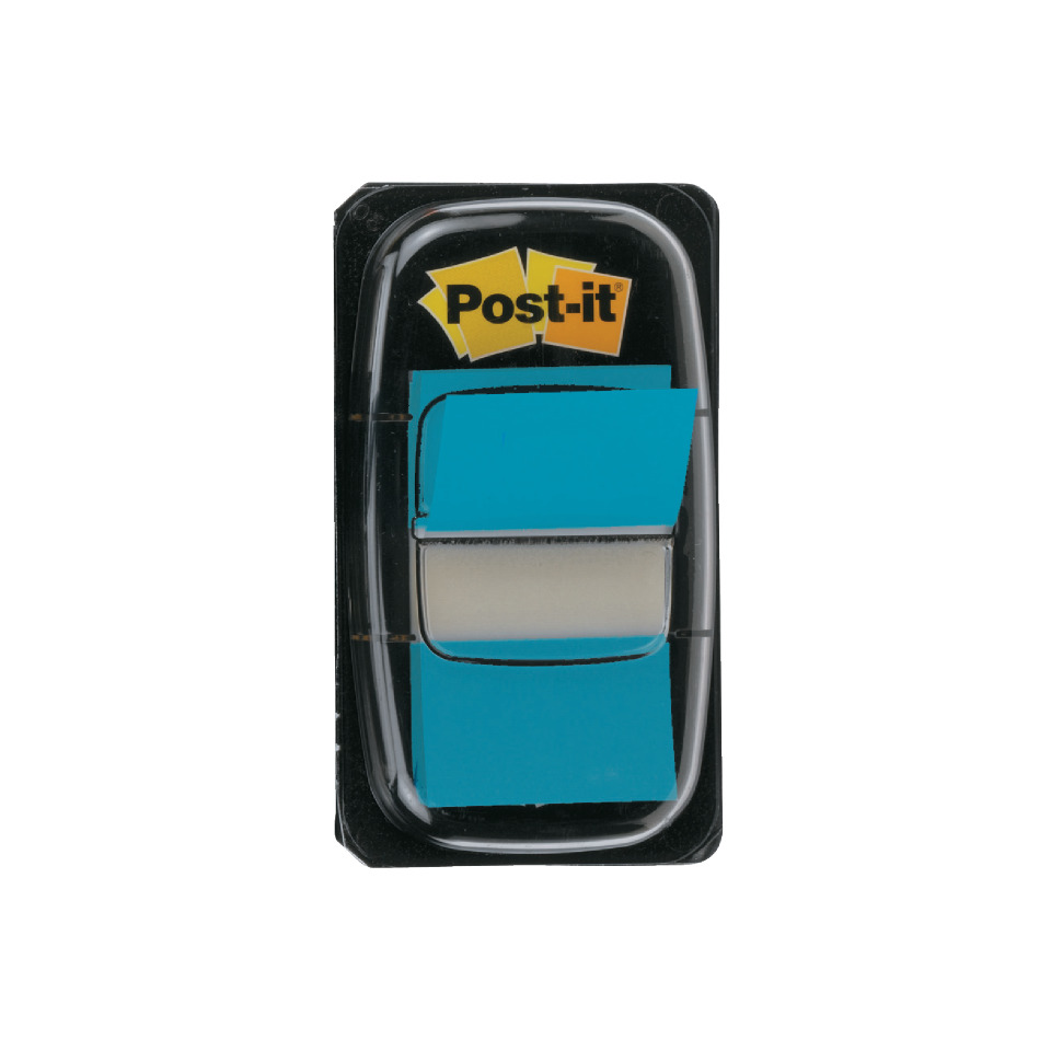 Post-it Spender, blaue Haftnotizen, Metallklammern, Bürobedarf, Post-it Marke