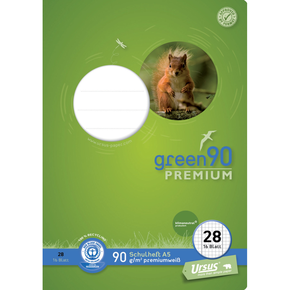 A4 notizblock, Öko-Papier, Grasgrün, Eichhörnchen Bild, Rundlochung