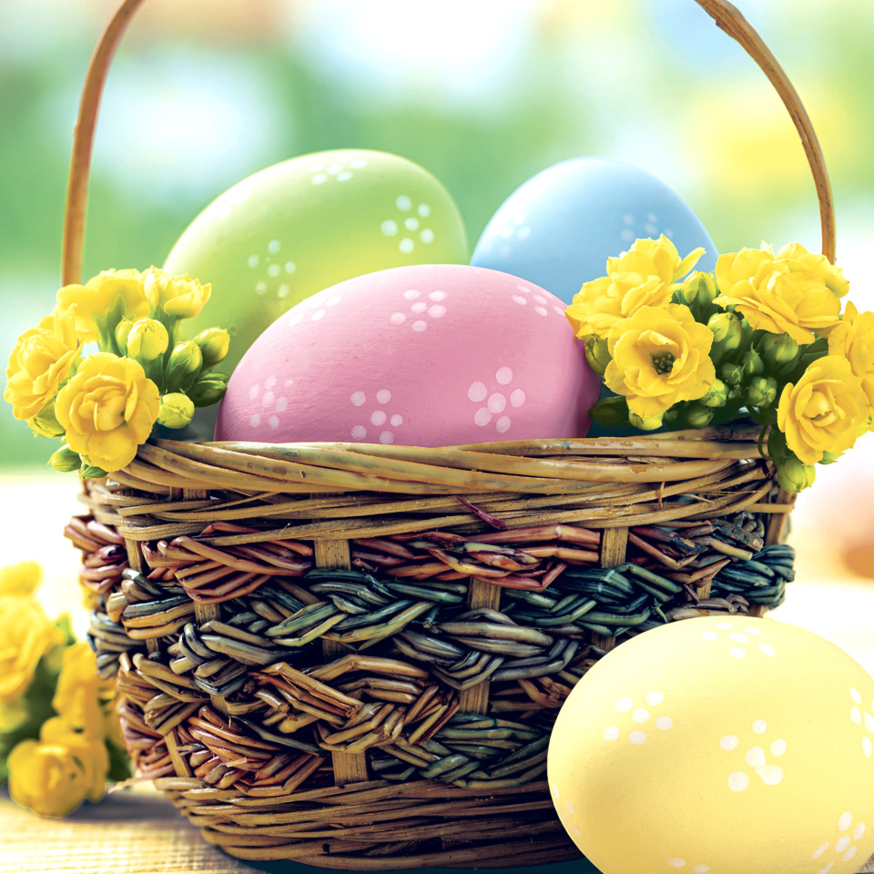 Ostereier, Ostern, Lackierte Eier, Blumenkorb, Pastellfarben