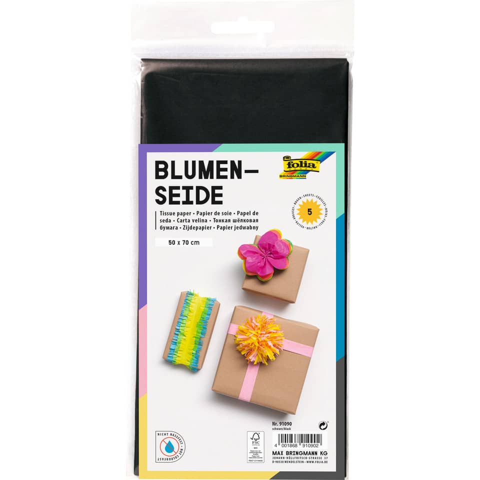 Blumenseide, 50 x 70 cm, 20g/m², 5 Bogen, schwarz (90) FOLIA 91090