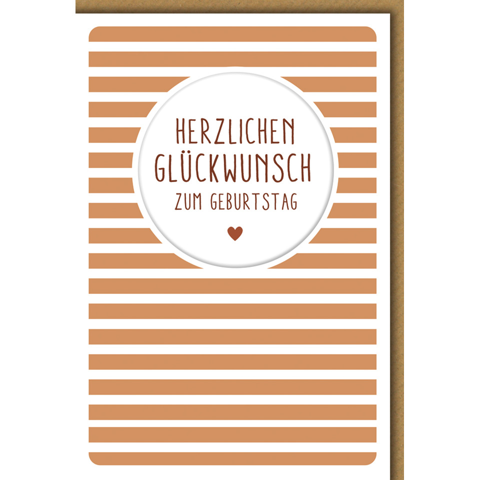 Geburtstagskarte, Karte, Streifenmuster, Kreisaufkleber, Braun-Weiß