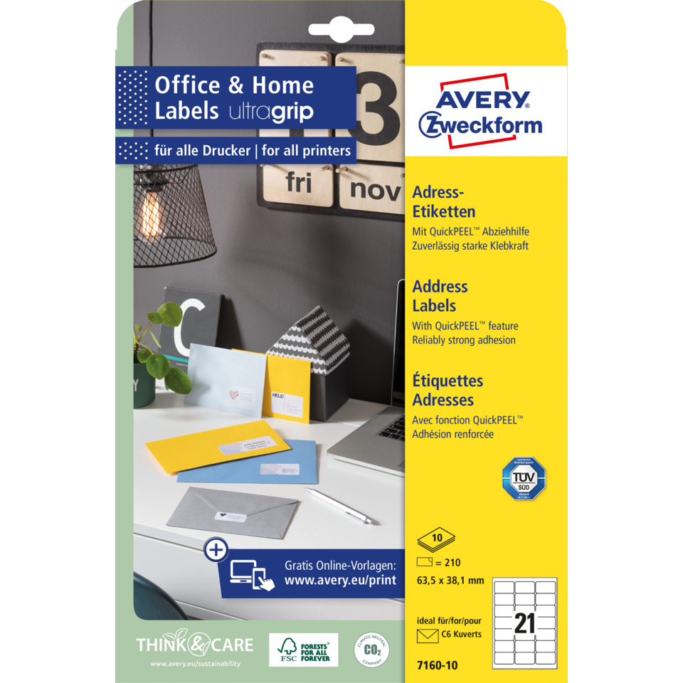 Adressetiketten, Etiketten, Papiertaschen, Gelbe Verpackung, Bürozubehör, Briefumschläge, Etiketten, Adressaufkleber, Klebeband, Avery Etiketten