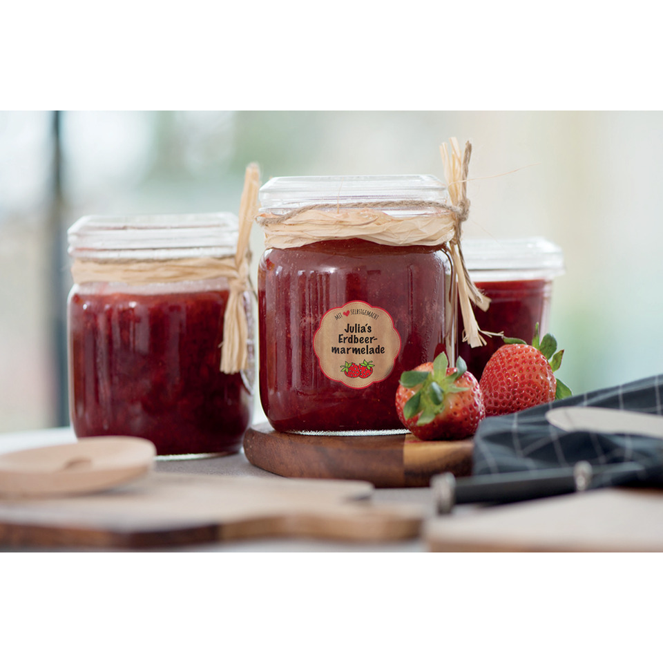 Erdbeermarmelade, Erdbeeraufstrich, Glas jar, Fruchtkonserve, Beerenmarmelade