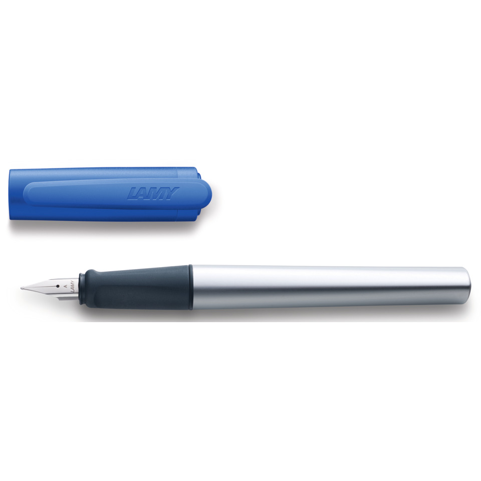 Füllfederhalter, Feder, Tintenstift, Metallkörper, Blaues Cap