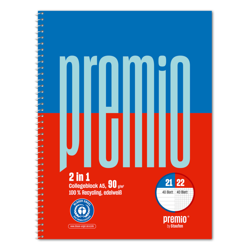 notebook, spiral bound, A5, Collegeblock, rot blau deckel