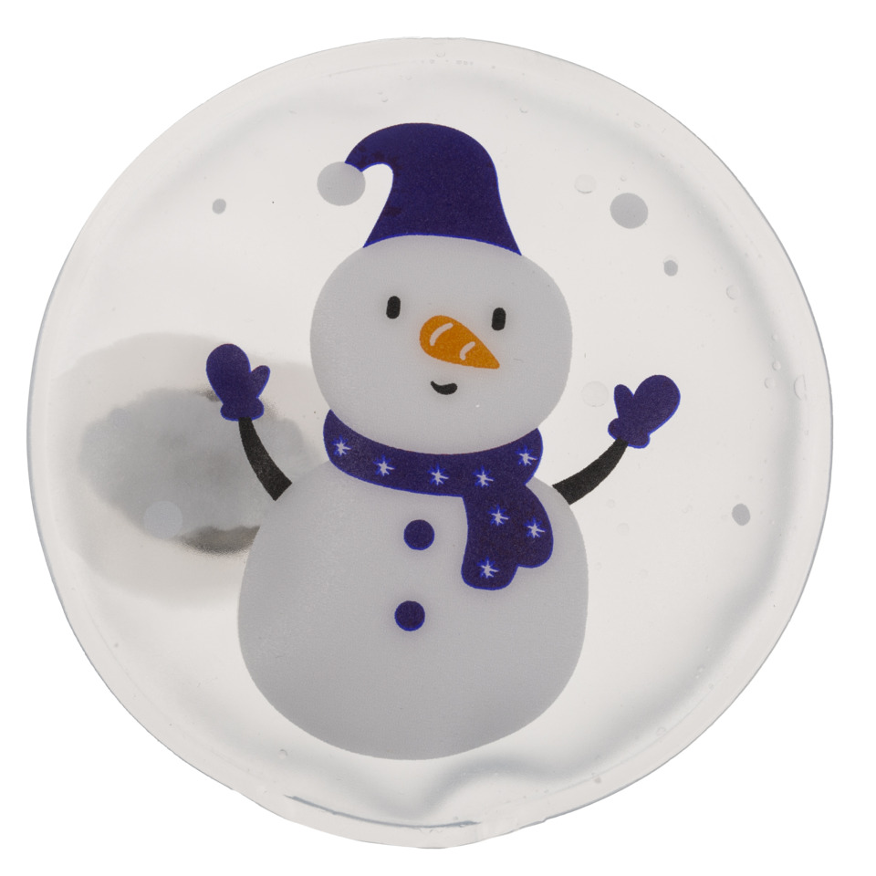 Gel-Handwärmer, Schneemannmotiv, transparent, runde Form, Wintermotiv