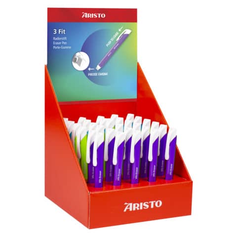 Radierstift 3Fit Display 30, je 10 x blau, grün, violett ARISTO VD87177