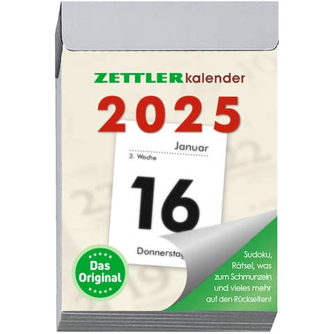 Tagesabreißkalender 2026, 4,1 x 5,9 cm, 1T/1S ZETTLER 660054 Zahl, Symbol, Text