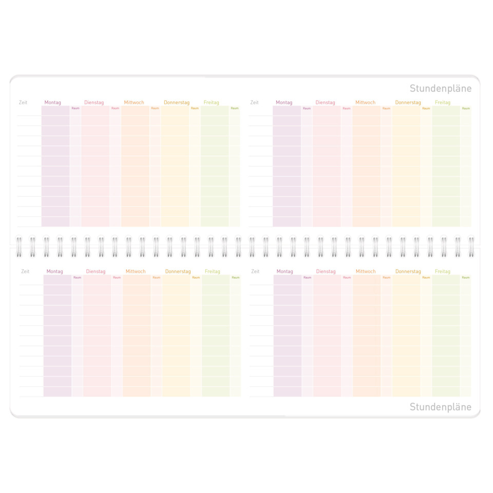 Planer, Stundenplan, Tagesplaner, Spiralbindung, Kalenderseiten