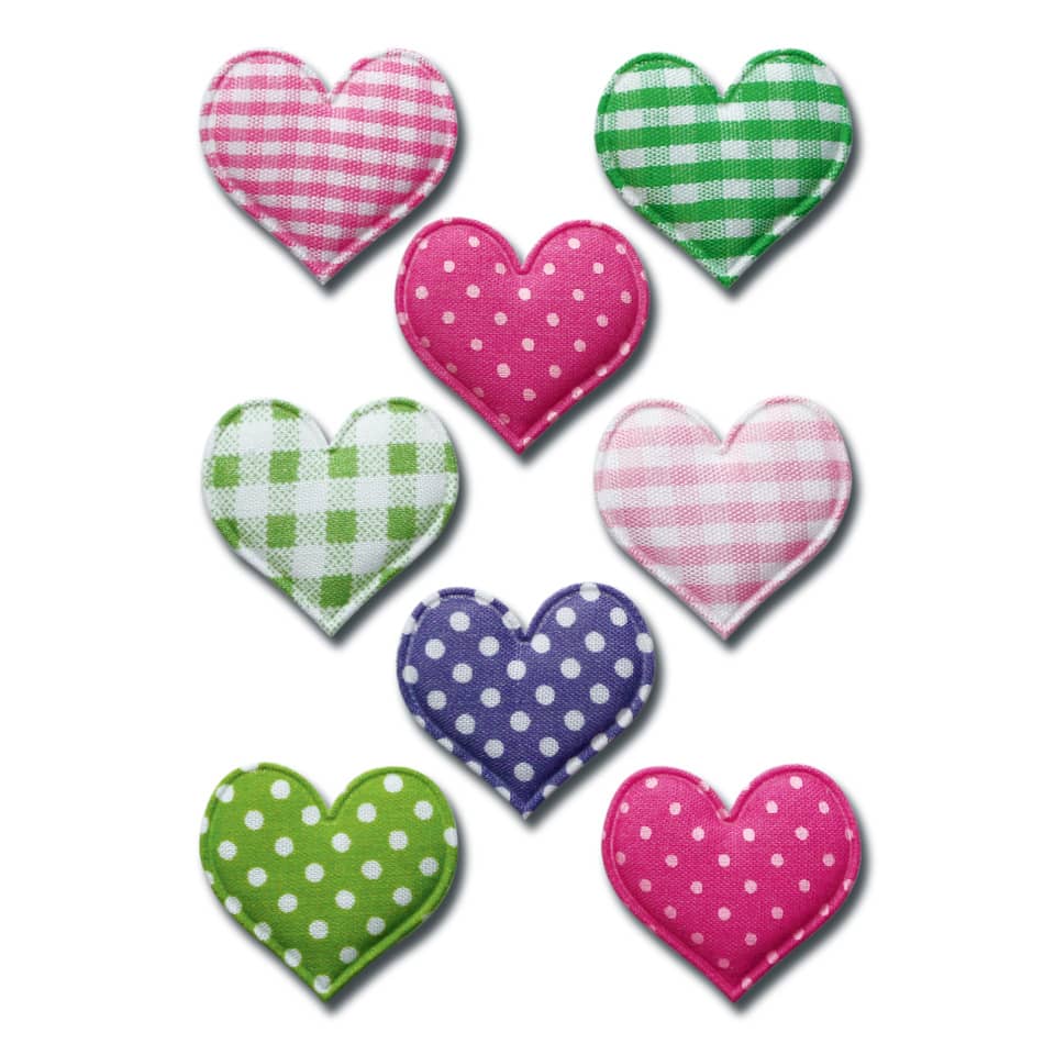 Herzaufkleber, Stoffherzen, Stoffherzen, Gingham Muster, Punkte Muster