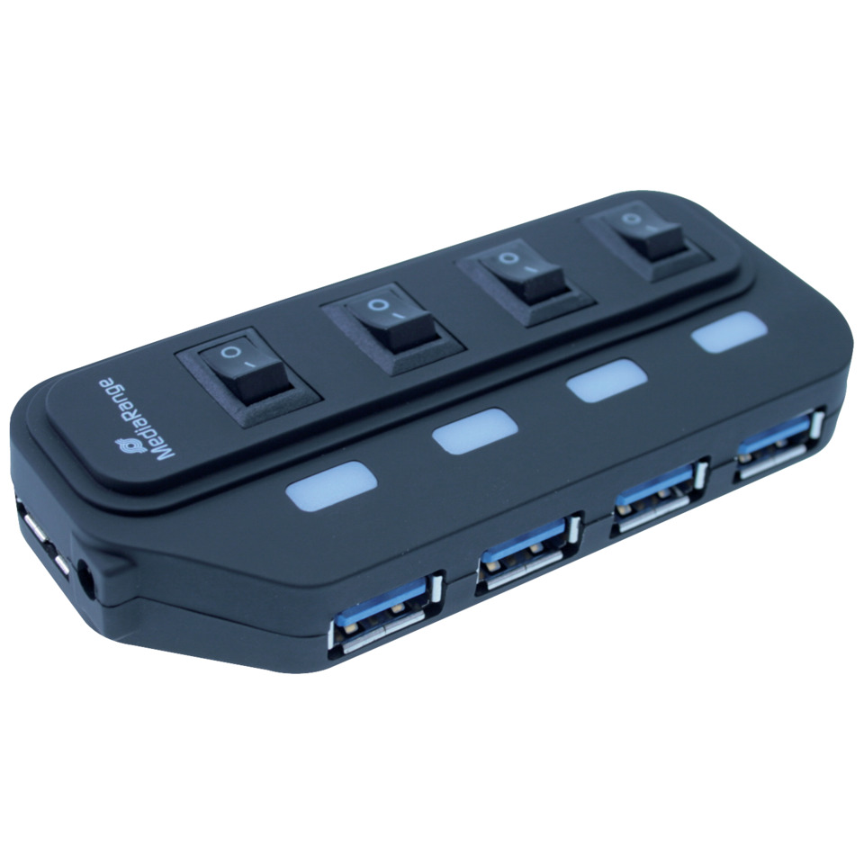 USB-Hub, 5-Port, Schalter, blau USB, kompakt