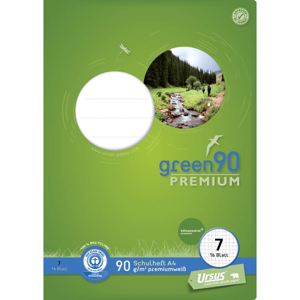 Schuleheft, A4, 90 g/m², Premium, grün