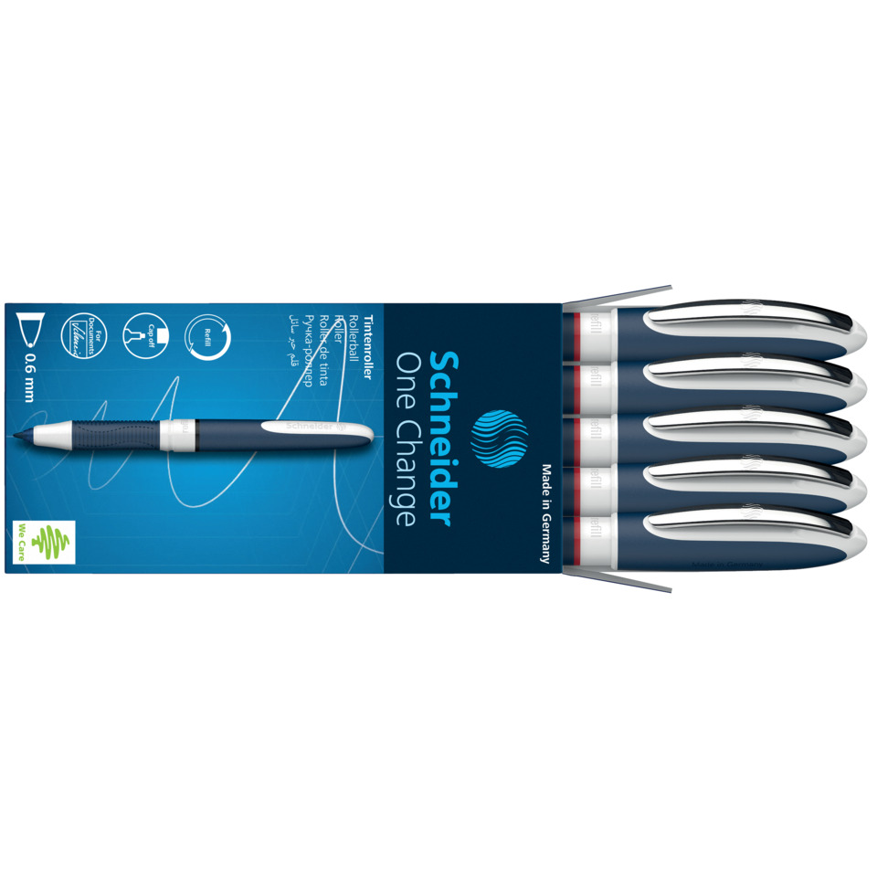 Schneiderei, One Change, Kugelschreiber, 6er-Pack, Blaues Gehäuse, Schneiderei, Kugelschreiber, Tintenroller, 6er Pack, Gleitschreiber