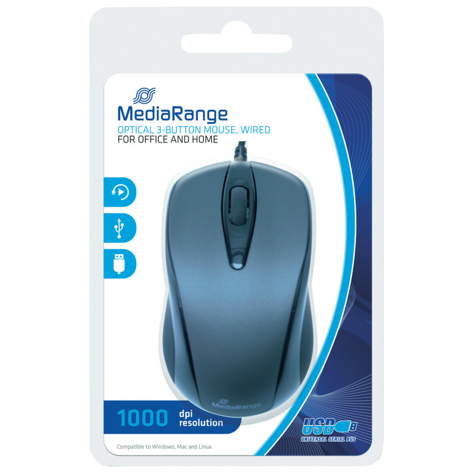 Optischer Maus, Kabelmaus, USB, 1000 dpi, MediaRange