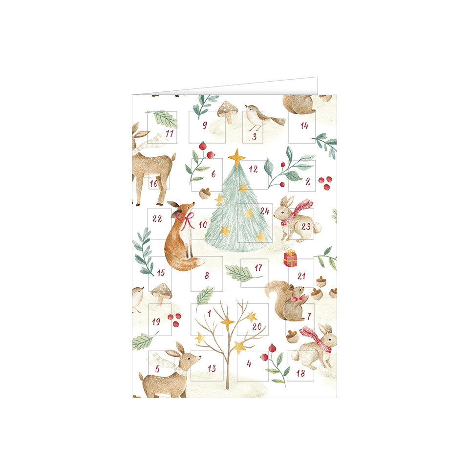 Adventskalender, Weihnachten, Tiermotive, Kunstdruck, Adventsszene