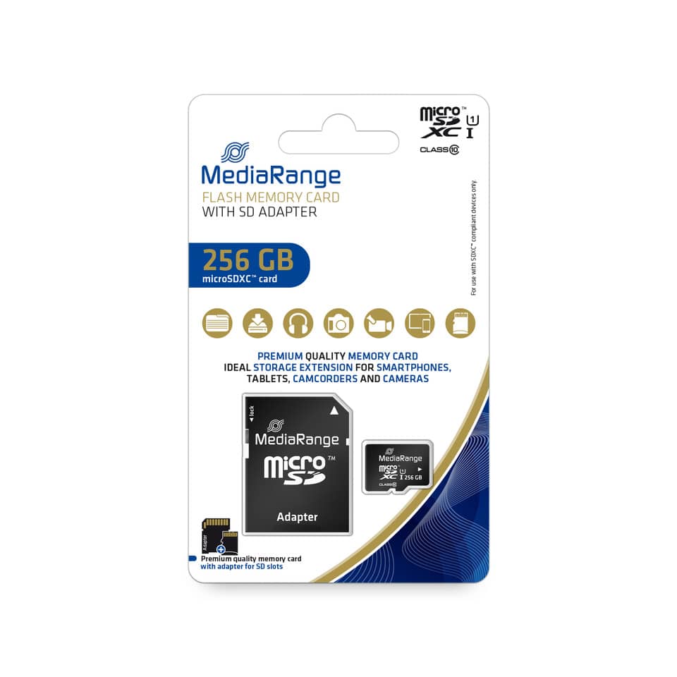 microSD, 256 GB, Speicherkarte, SD-Adapter, MediaRange